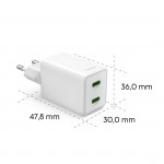Rýchlonabíjačka, GaN, 2x USB-C, super mini nabíjačka, PD, 40 W, biela Rýchlonabíjačka, GaN, 2x USB-C, super mini nabíjačka, PD, 40 W, biela