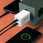 Rýchlonabíjačka, GaN, 2x USB-C, super mini nabíjačka, PD, 40 W, biela Rýchlonabíjačka, GaN, 2x USB-C, super mini nabíjačka, PD, 40 W, biela