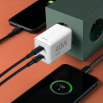 Rýchlonabíjačka, GaN, 2x USB-C, super mini nabíjačka, PD, 40 W, biela Rýchlonabíjačka, GaN, 2x USB-C, super mini nabíjačka, PD, 40 W, biela