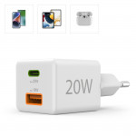 Rýchla USB nabíjačka USB-C + USB-A, PD/QC, 20 W