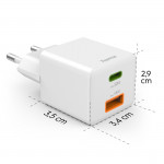 Rýchla USB nabíjačka USB-C + USB-A, PD/QC, 30 W