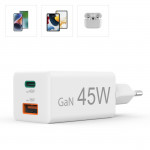 Rýchla USB nabíjačka GaN USB-C + USB-A, PD/QC, 45 W Rýchla USB nabíjačka GaN USB-C + USB-A, PD/QC, 45 W