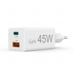 Rýchla USB nabíjačka GaN USB-C + USB-A, PD/QC, 45 W