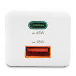 Rýchla USB nabíjačka GaN USB-C + USB-A, PD/QC, 45 W