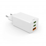Rýchlonabíjačka, GaN, 2x USB-C, 1x USB-A, mini nabíjačka, PD, 65 W, biela