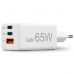 Rýchlonabíjačka, GaN, 2x USB-C, 1x USB-A, mini nabíjačka, PD, 65 W, biela