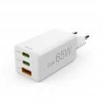 Rýchlonabíjačka, GaN, 2x USB-C, 1x USB-A, mini nabíjačka, PD, 65 W, biela