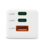 Rýchlonabíjačka, GaN, 2x USB-C, 1x USB-A, mini nabíjačka, PD, 65 W, biela