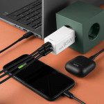 Rýchlonabíjačka, GaN, 2x USB-C, 1x USB-A, mini nabíjačka, PD, 65 W, biela