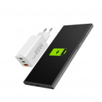 Rýchlonabíjačka, GaN, 2x USB-C, 1x USB-A, mini nabíjačka, PD, 65 W, biela