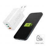 Rýchla USB nabíjačka GaN 2x USB-C + USB-A, PD/QC, 100 W Rýchla USB nabíjačka GaN 2x USB-C + USB-A, PD/QC, 100 W
