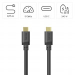 USB-C kábel, USB 3.2 Gen1, 5 Gbit/s, 240 W, 0,75 m