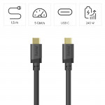 Kábel USB-C, USB 3.2 Gen1, 5 Gbit/s, 240 W, 1,5 m