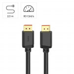 Kábel DisplayPort, DP 2.1, Ultra-HD 16K, 80 Gbit/s, 2 m