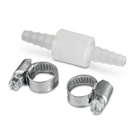 Non-return Valve, with 2 Hose Clamps, for max. Ă 10 mm Non-return Valve, with 2 Hose Clamps, for max. Ă 10 mm