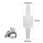 Non-return Valve, with 2 Hose Clamps, for max. Ă 10 mm Non-return Valve, with 2 Hose Clamps, for max. Ă 10 mm