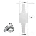 Non-return Valve, with 2 Hose Clamps, for max. Ă 10 mm