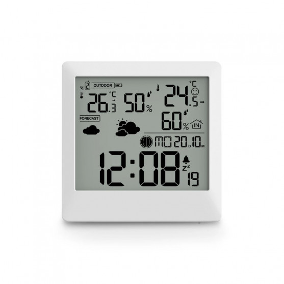 Meteostanica Palawan, vonk. senzor, rádiová, budík, tepl./vlhkosť, biela
