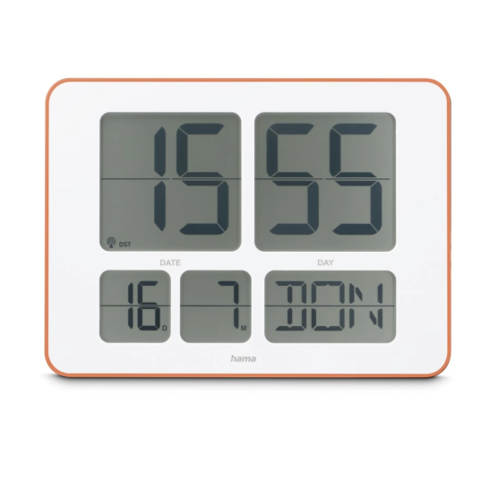 La Palma digitálne nástenné hodiny, rádiový signál, dátum, biele/oranžové