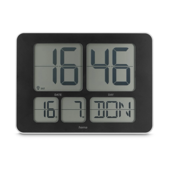 La Palma digitálne nástenné hodiny, rádiový signál, dátum, biele/čierne
