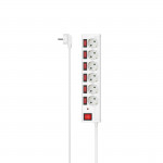 Power Strip, 6-Way, Overvoltage Protection, Individual Switches, 1.4 m, wh