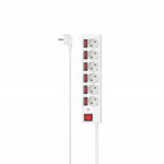 Power Strip, 6-Way, Overvoltage Protection, Individual Switches, 1.4 m, wh