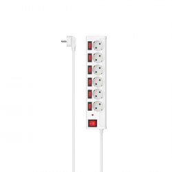 Power Strip, 6-Way, Overvoltage Protection, Individual Switches, 1.4 m, wh