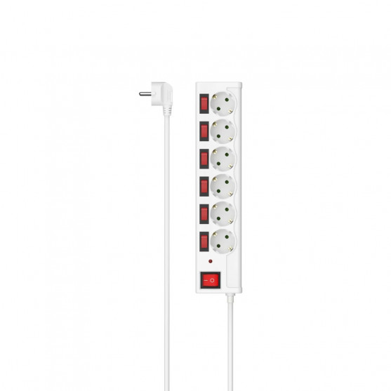 Power Strip, 6-Way, Overvoltage Protection, Individual Switches, 1.4 m, wh