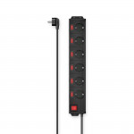 Power Strip, 6-Way, Overvoltage Protection, 90°, Indiv. Switchable, 1.4m,bl