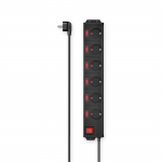 Power Strip, 6-Way, Overvoltage Protection, 90°, Indiv. Switchable, 1.4m,bl