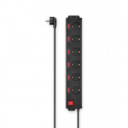 Power Strip, 6-Way, Overvoltage Protection, 90°, Indiv. Switchable, 1.4m,bl