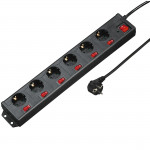 Power Strip, 6-Way, Overvoltage Protection, 90°, Indiv. Switchable, 1.4m,bl