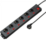 Power Strip, 6-Way, Overvoltage Protection, 90°, Indiv. Switchable, 1.4m,bl
