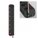 Power Strip, 6-Way, Overvoltage Protection, 90°, Indiv. Switchable, 1.4m,bl