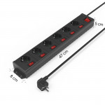 Power Strip, 6-Way, Overvoltage Protection, 90°, Indiv. Switchable, 1.4m,bl