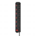 Power Strip, 6-Way, Overvoltage Protection, 90°, Indiv. Switchable, 1.4m,bl