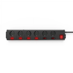 Power Strip, 6-Way, Overvoltage Protection, 90°, Indiv. Switchable, 1.4m,bl