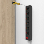 Power Strip, 6-Way, Overvoltage Protection, 90°, Indiv. Switchable, 1.4m,bl