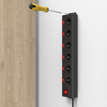 Power Strip, 6-Way, Overvoltage Protection, 90°, Indiv. Switchable, 1.4m,bl