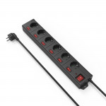 Power Strip, 6-Way, Overvoltage Protection, 90°, Indiv. Switchable, 1.4m,bl