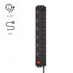 Power Strip, 6-Way, Overvoltage Protection, 90°, Indiv. Switchable, 1.4m,bl