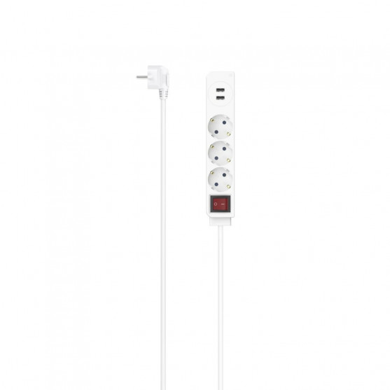 Rozvodná lišta, 3-násobná, USB-A 17W, vypínač, 1,4 m, biela