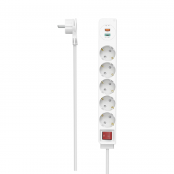 Rozvodná lišta 5 zásuviek, USB‑C/A 18 W, PD/FC, vypínač, 1,4 m