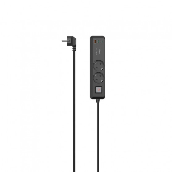 Predlžovací kábel 2 zásuvky, USB‑C/A 65 W, PD, vypínač, 1,4 m