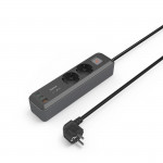 Predlžovací kábel 2 zásuvky, USB‑C/A 65 W, PD, vypínač, 1,4 m