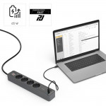 Power Strip, 4-Way, USB-C/A 65 W, PD, Switch, 1.4 m, black/grey