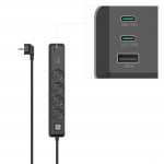 Power Strip, 4-Way, USB-C/A 65 W, PD, Switch, 1.4 m, black/grey