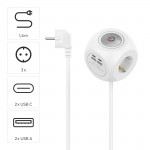 Predlžovací prívod kocka, 3x zásuvka schuko, 2x USB-C, 2x USB-A, 1,4 m Predlžovací prívod kocka, 3x zásuvka schuko, 2x USB-C, 2x USB-A, 1,4 m