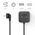 Socket Cube, 3-Way, 2x USB-C, 1x USB-A, 67 W, Display, 1.4 m, black Socket Cube, 3-Way, 2x USB-C, 1x USB-A, 67 W, Display, 1.4 m, black