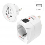 Cestovný adaptér World Travel Pro Light USB, 3-pól., univerzál., 2xUSB-A